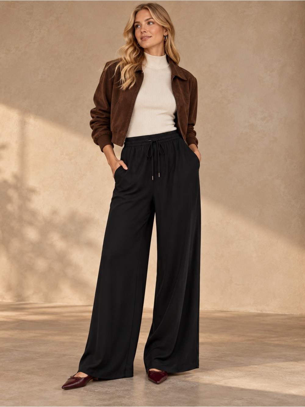 Banana Republic Black Wide-Leg Drawstring Pants